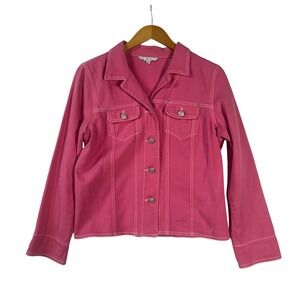 Cabi Pink Denim Jacket Women's Large Button Front Casual Barbiecore Timeless